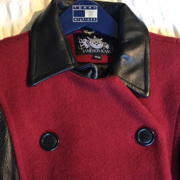 Designer red wool blazer with leather accents - Picture 2 of 9